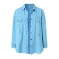 thumbnail image 4 of adviicd Women's Oversized Denim Jacket Casual Long Sleeve Denim Shirts Jean Jacket Fall Outfits 2025 Sky Blue, L, 4 of 9