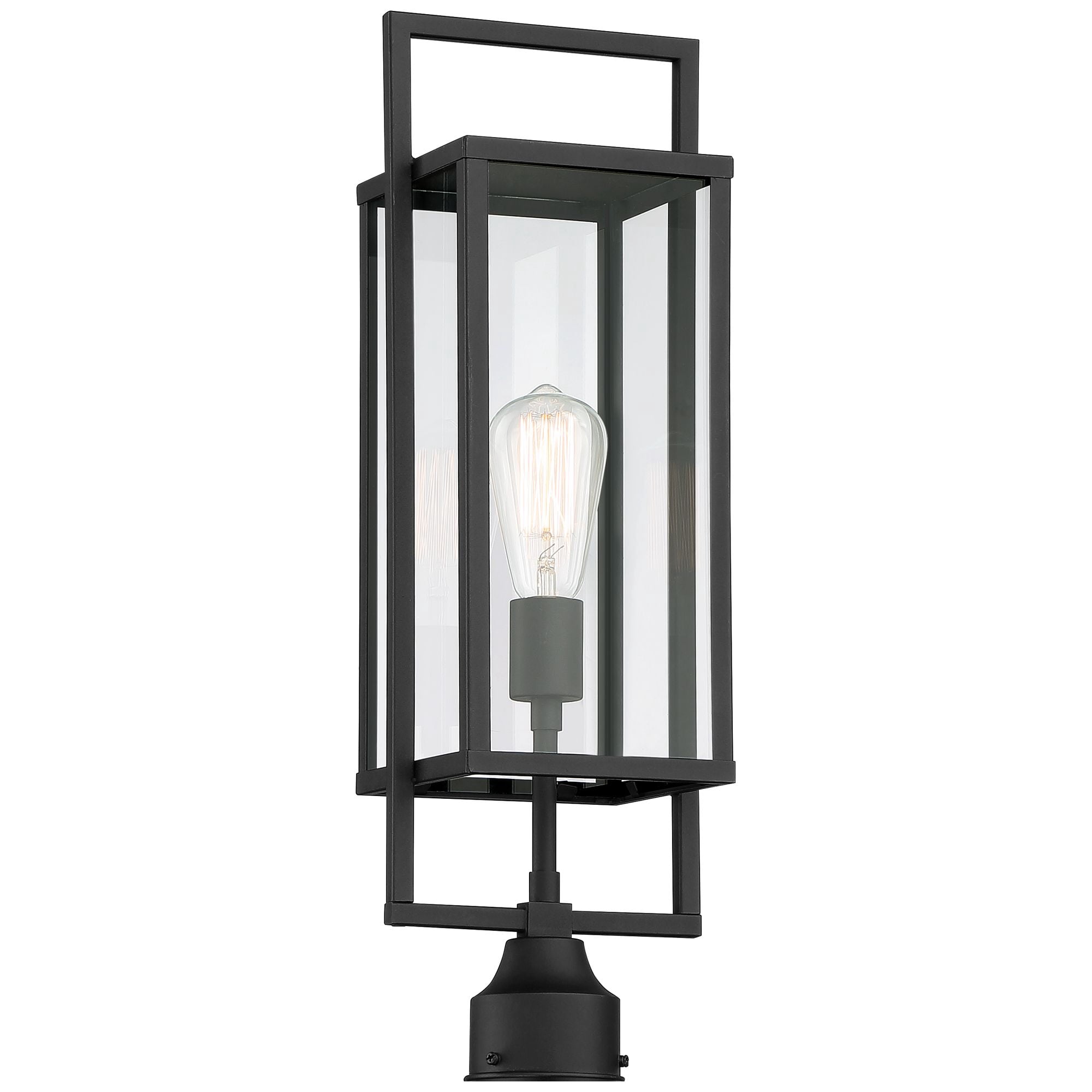 Possini Euro Design Jericho 22" High Modern Outdoor Post Light Fixture Pole Porch with Pier Mount Adapter Black Metal Glass Shade