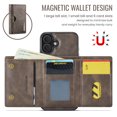 thumbnail image 6 of ELEHOLD Case for iPhone 16, Magnetic 2 in 1 Detachable Leather Wallet Case with Card Holder & Stand,Coffee, 6 of 6