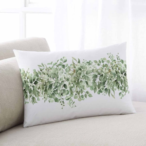 Sage Green Eucalyptus Leaves Throw Pillow Cover Case, Couch Sofa Bed Pillowcase, Soft Decorative Lumbar Pillow Protector, Spring Summer Floral Botanical 12x20Inch Reversible Pillow Shams with Zipper