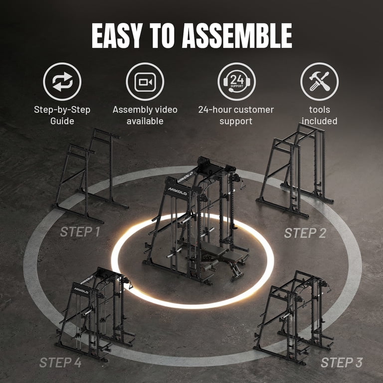 Mikolo M4 2.0 Smith Machine, 2200lb Squat Rack + Crossover System
