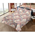 thumbnail image 4 of Ambesonne Groovy Fitted & Flat Sheet with Shams 4 Pcs Set, Psychedelic Pastel Motif Art, Full, Coral Blue and Ivory, 4 of 5