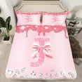 thumbnail image 2 of jejeloiu Initial Letter J Full Size Sheets,Kawaii Bowknot Bow Bed Sheets,Pink Glitter Print Sheet Sets For Girls,Breathable Bedroom Decoration,4-Piece, 2 of 7