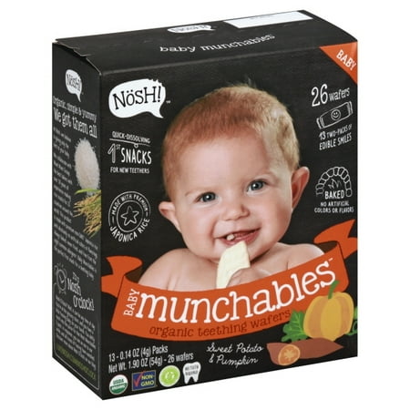 Nosh  Baby Munchables Organic Rice Teething Wafers - 26 Piece - Sweet Potato & Pumpkin (Pack of