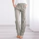 thumbnail image 1 of ICHUANYI Clearance Women Casual Cotton And Linen Drawstring Elastic Waist Long Straight Pants(Gray, S) ICHUANYI WER2023080703337, 1 of 3