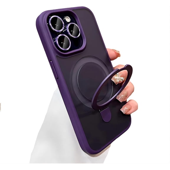 Compatible with iPhone Case,Translucent Matte Ring Hold Stand Design Military Grade Full Body Protection Soft Shockproof Cover Phone Case (Purple,iPhone 13 Pro)