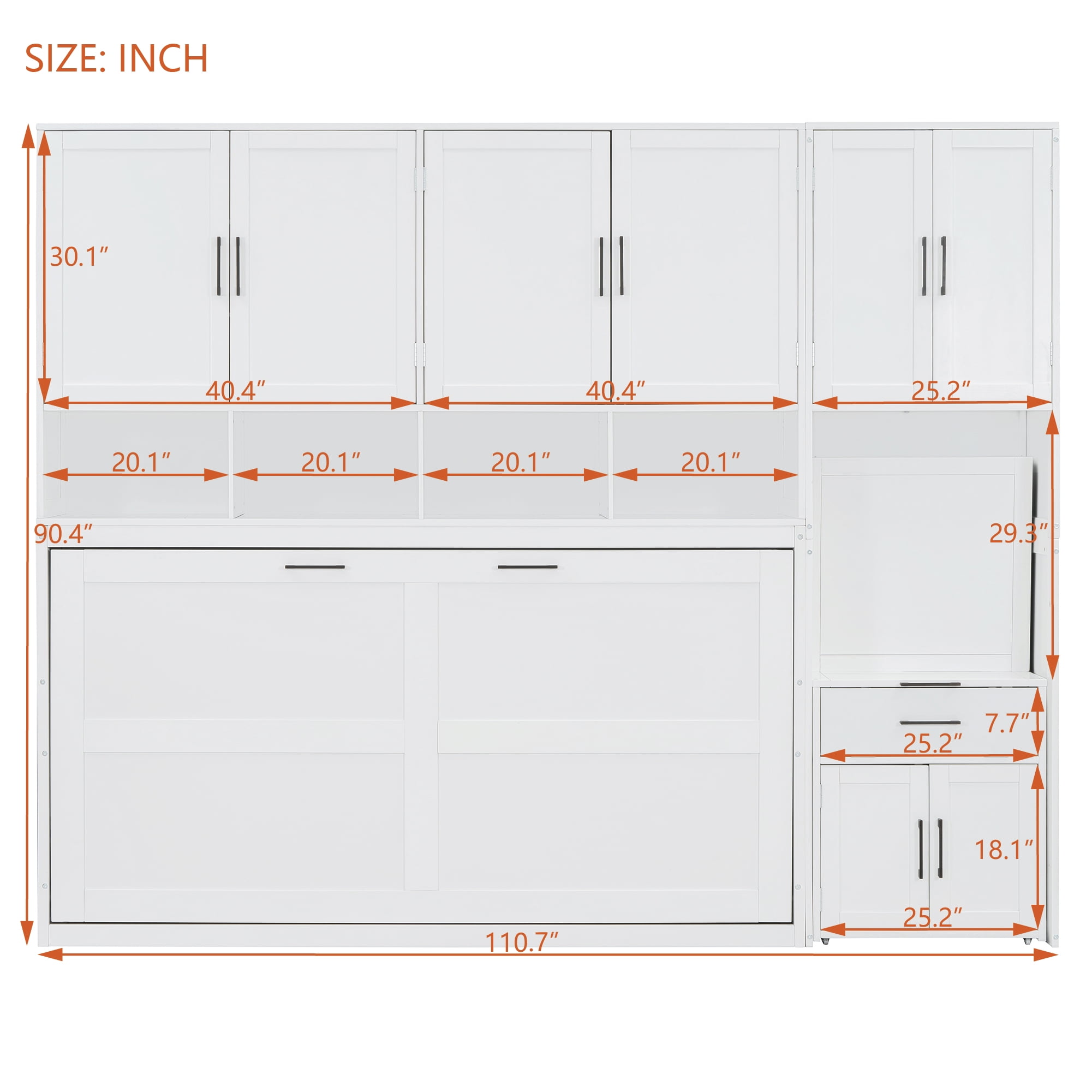 Twin Size Murphy Bed with Closet, Writing Desk, Storage Shelves for Space-Saving Guest Room