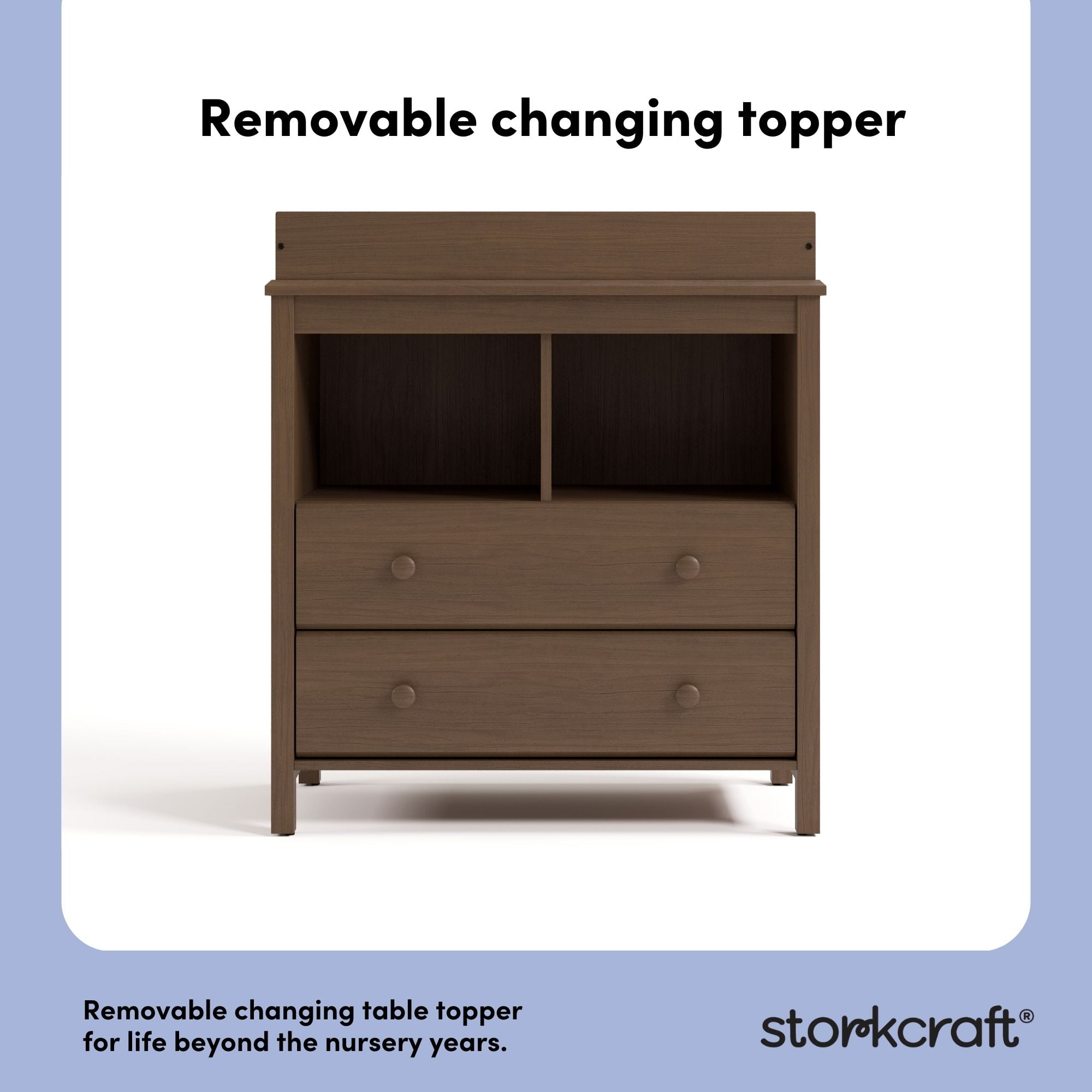 Storkcraft Alpine 2-Drawer Infant Changing Table Dresser, Hazelnut