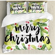 christmas queen size duvet cover set watercolor painting style christmas wreath and hand lettering mistletoe - Christmas Bedding Sets christmas queen size duvet cover set watercolor painting style christmas wreath and hand lettering mistletoe - Christmas Bedding Sets