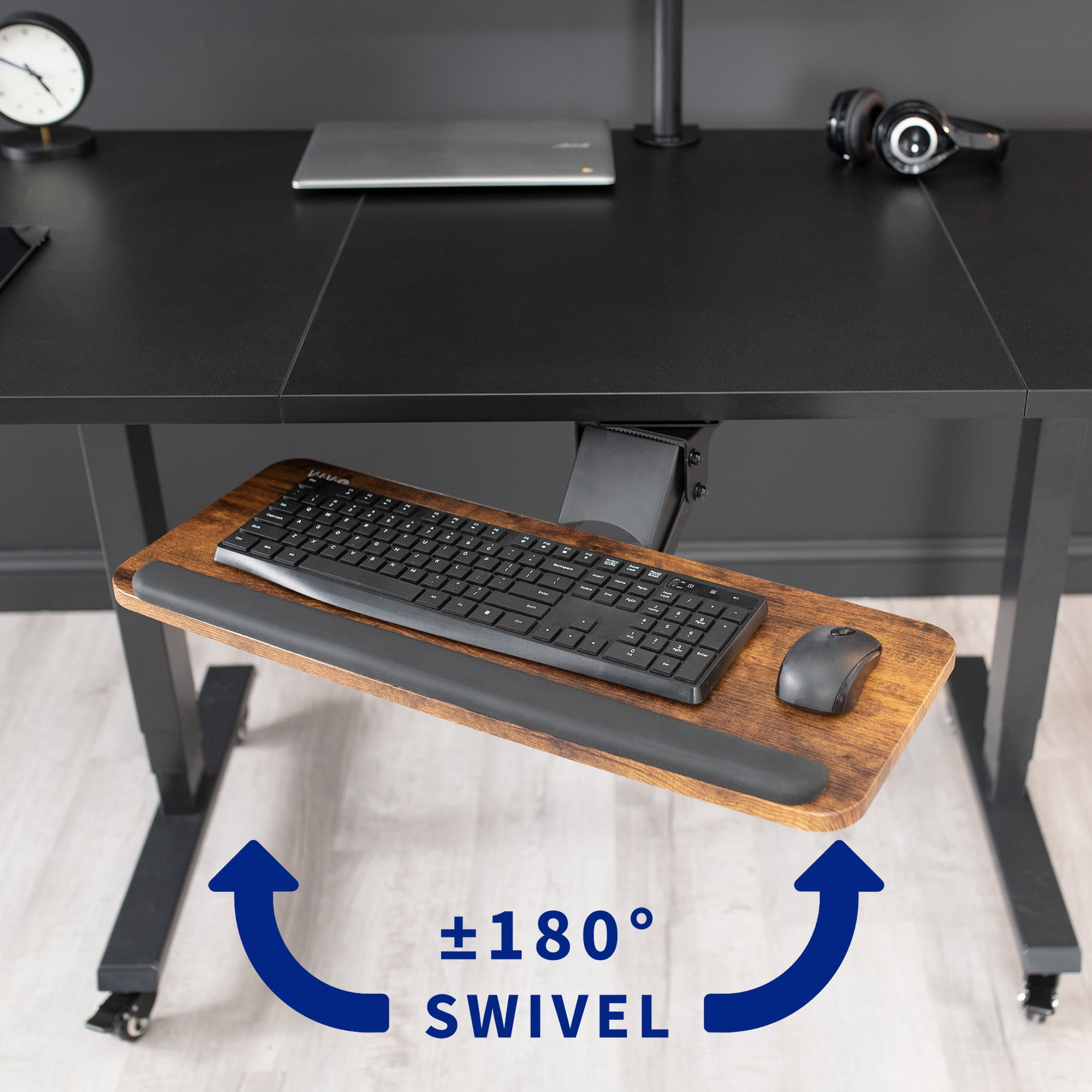 VIVO Rustic Vintage Brown Computer Keyboard & Mouse Tray, Under Table Desk Mount