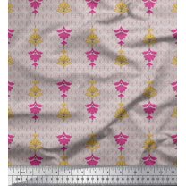 Soimoi Satin Silk Fabric Artistic Floral Ethnic Printed Fabric 1 Yard 42 Inch Wide