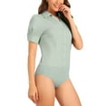 thumbnail image 4 of INSPIRE CHIC Women's Button Up Bodysuit One-Piece Short Sleeve Work Shirt Blouse L Light Green, 4 of 6