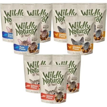 Fruitables Wildly Natural Cat Treat Variety Pack with Chicken, Tuna and Salmon, 9 Pack, (3) 2.5 Ounce Bags of Each Flavor