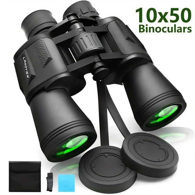 HLONK 10x50 Binoculars for Adults - HD Clarity Compact & Durable Lightweight Design with Center Focus Textured Grip Carrying Case & Strap Included for Bird Watching Stargazing Travel