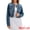 Blue, variant on DARING DIVA Women's Collarless Button Down Long Sleeve Denim Jacket M Vintage Blue