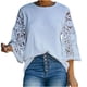 thumbnail image 4 of Moda mujer Casual Color sólido cuello redondo encaje costura media manga camiseta Top blusa pulóver Pompotops hfajkhk135580, 4 of 9