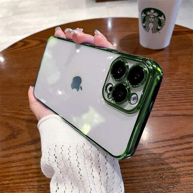 Luxury Plating Square Clear Phone Case For iPhone 12 13 14 Pro Max Plus Silicone Frame Shockproof Cover