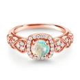 thumbnail image 2 of Gem Stone King 18K Rose Gold Plated Silver White Simulated Opal and White Moissanite Engagement Ring for Women (0.68 Cttw, Round Cabochon 6MM, Gemstone October Birthstone, Size 5), 2 of 3