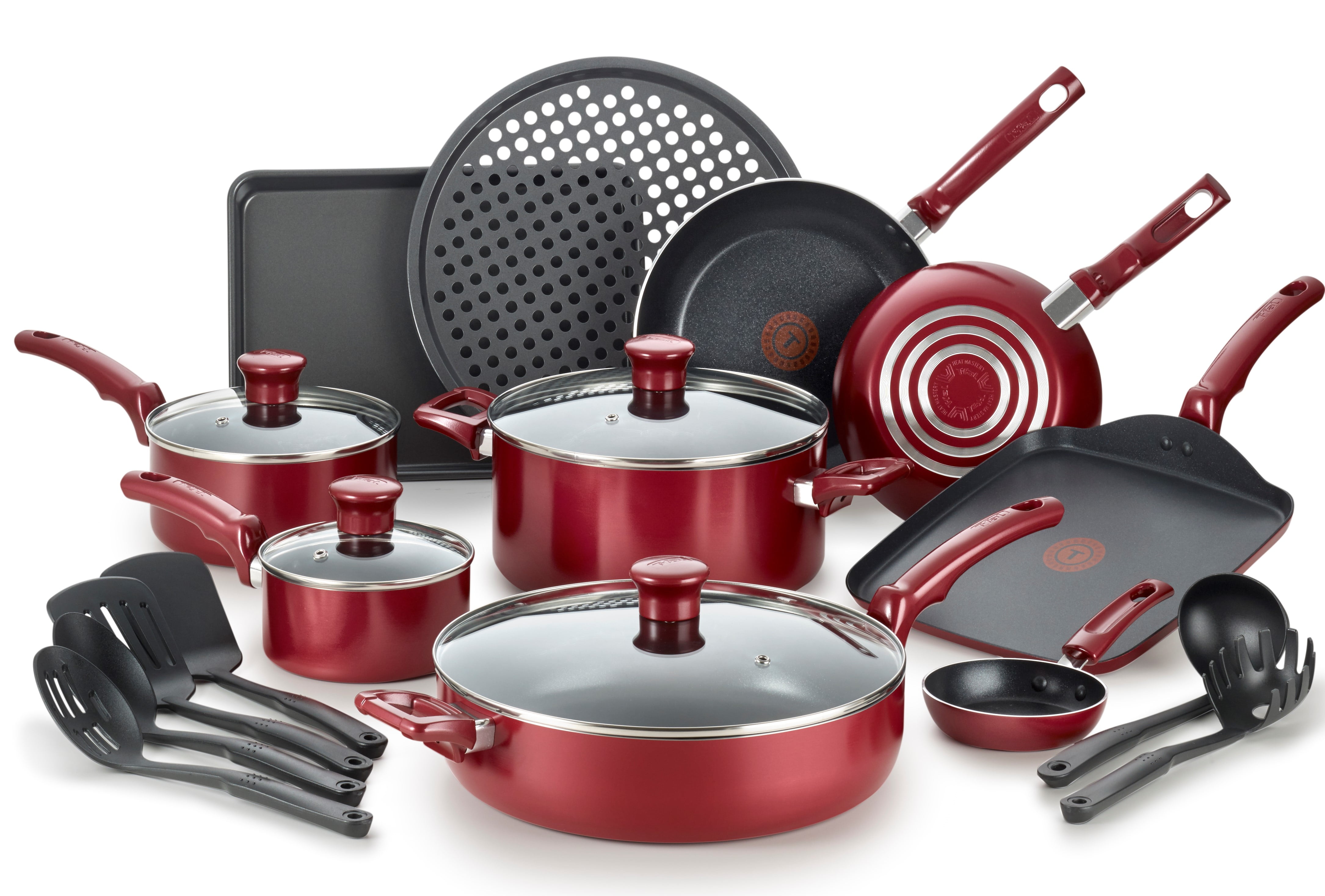 T fal Kitchen  Solutions Cookware  Set  Red 20 Pieces 