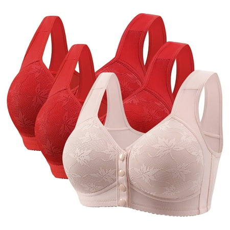 REORIAFEE Women Bras Front Closure Gathered Together Wirefree Bras Solid Brassiere Comfy Wide Strap Breathable Corset Underwear Comfortable Classic Support Lingerie Gray 50