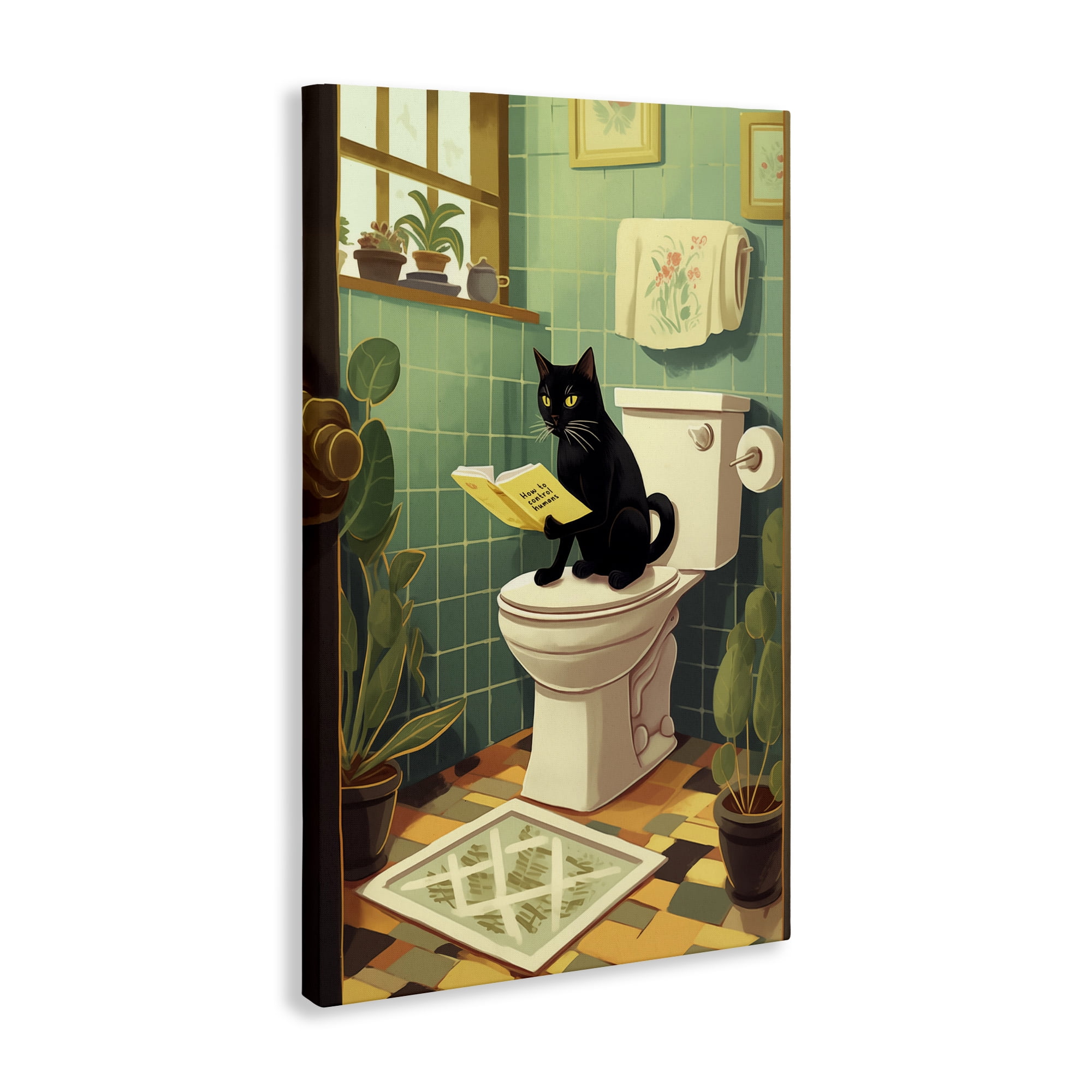 Cat Reading On Toilet Canvas Wall Art, design by Andreas Magnusson