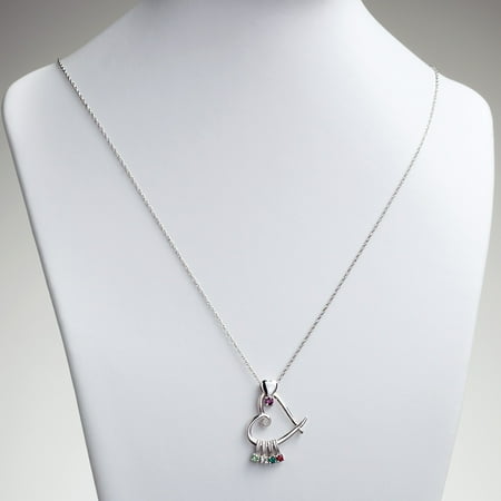 "Quick Ship Gift" - Personalized Women's Sterling Silver Family Heart Slider Birthstone Necklace, 20 "