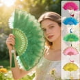 thumbnail image 2 of PoyoKee Hand Fan Foldable, 1Pc Vintage Puffy Travel Fan, Lightweight Bright Travel Essentials for Garden Wedding Picnic Beach Holidays, Green, 2 of 7