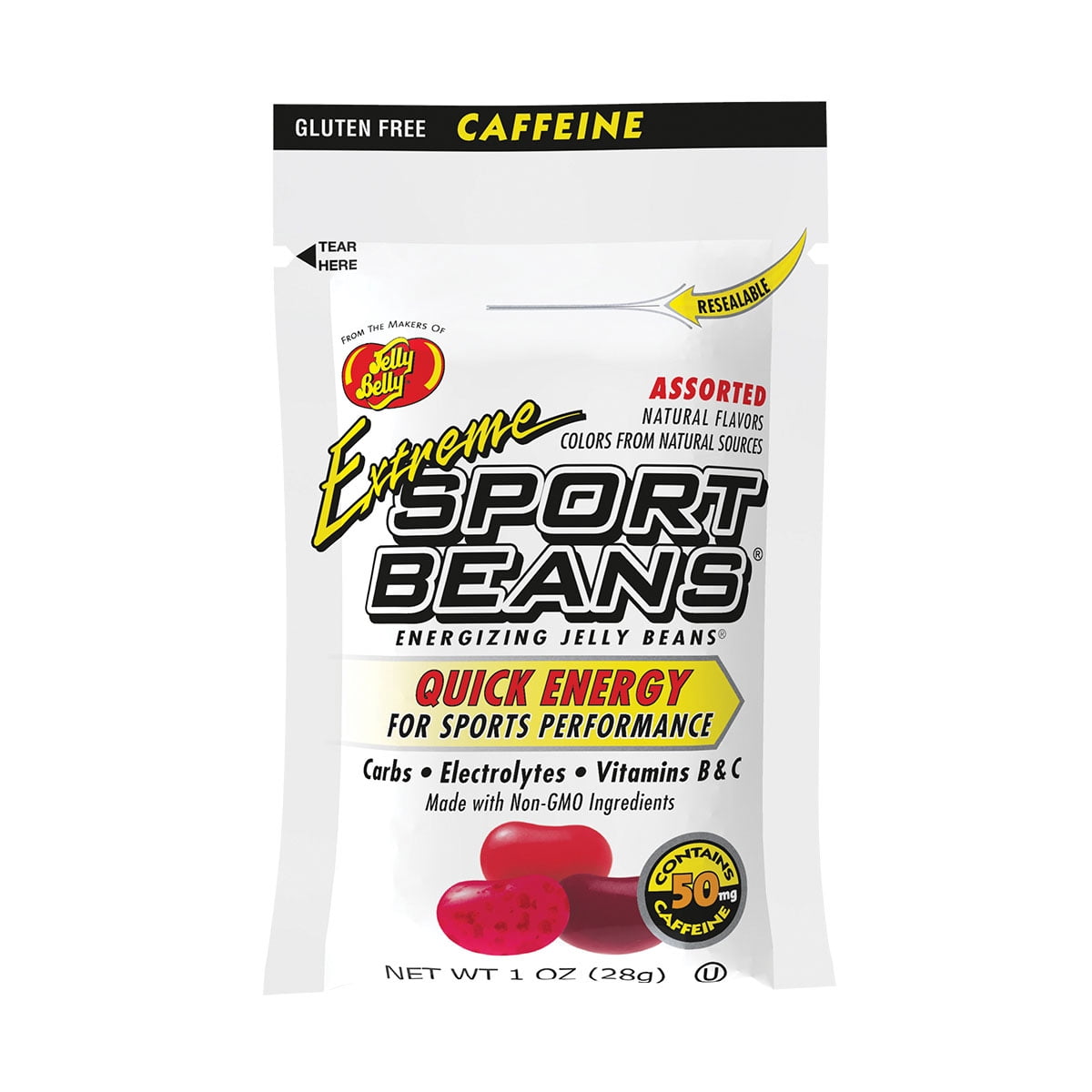 Extreme Sport Beans - Assorted Flavors, Energizing Caffeine Jelly Beans, 24 Resealable 1 Ounce Bags
