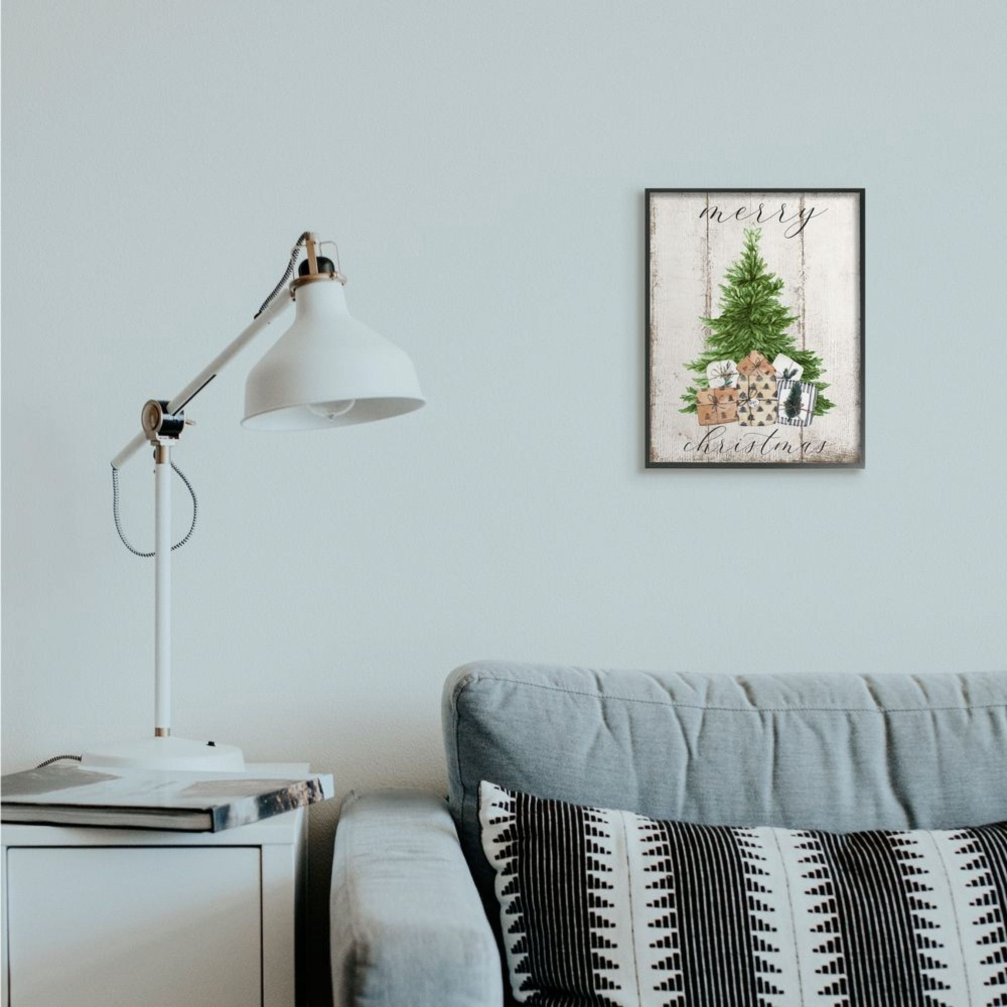 Stupell Indtries Rtic Distressed Merry Christmas Tree Illtration Design by Deborah Brown, 11" x 14", Black Framed