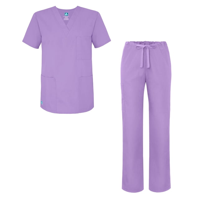 Adar Universal Unisex Scrub Set - Unisex V-Neck Scrub Top & Tapered Drawstring Scrub Pants