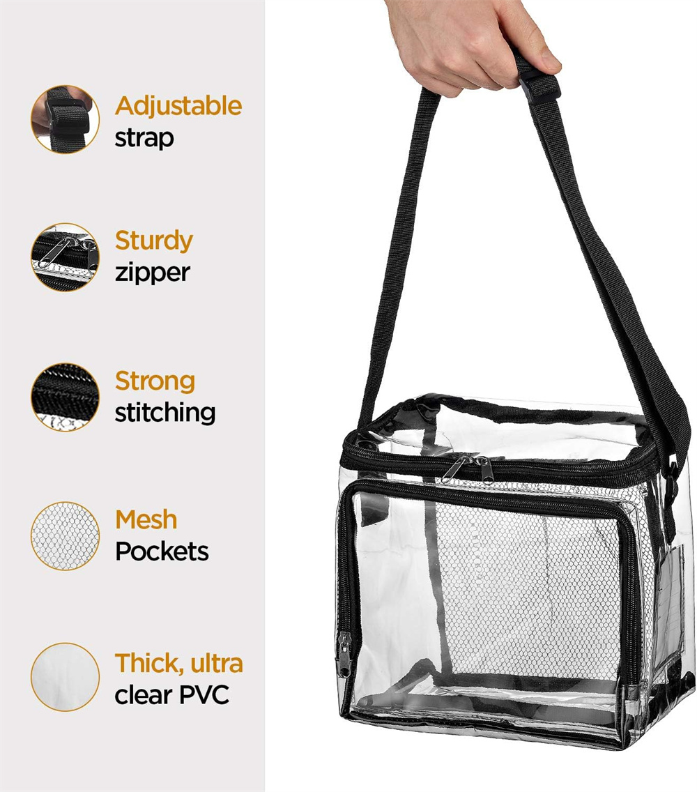 NOGIS Stadium Approved Clear Tote Bag with Adjustable Strap, Front Storage Compartment, and Mesh Pockets - See Through Zippered Clear lunch Bags for Work, School, Concerts