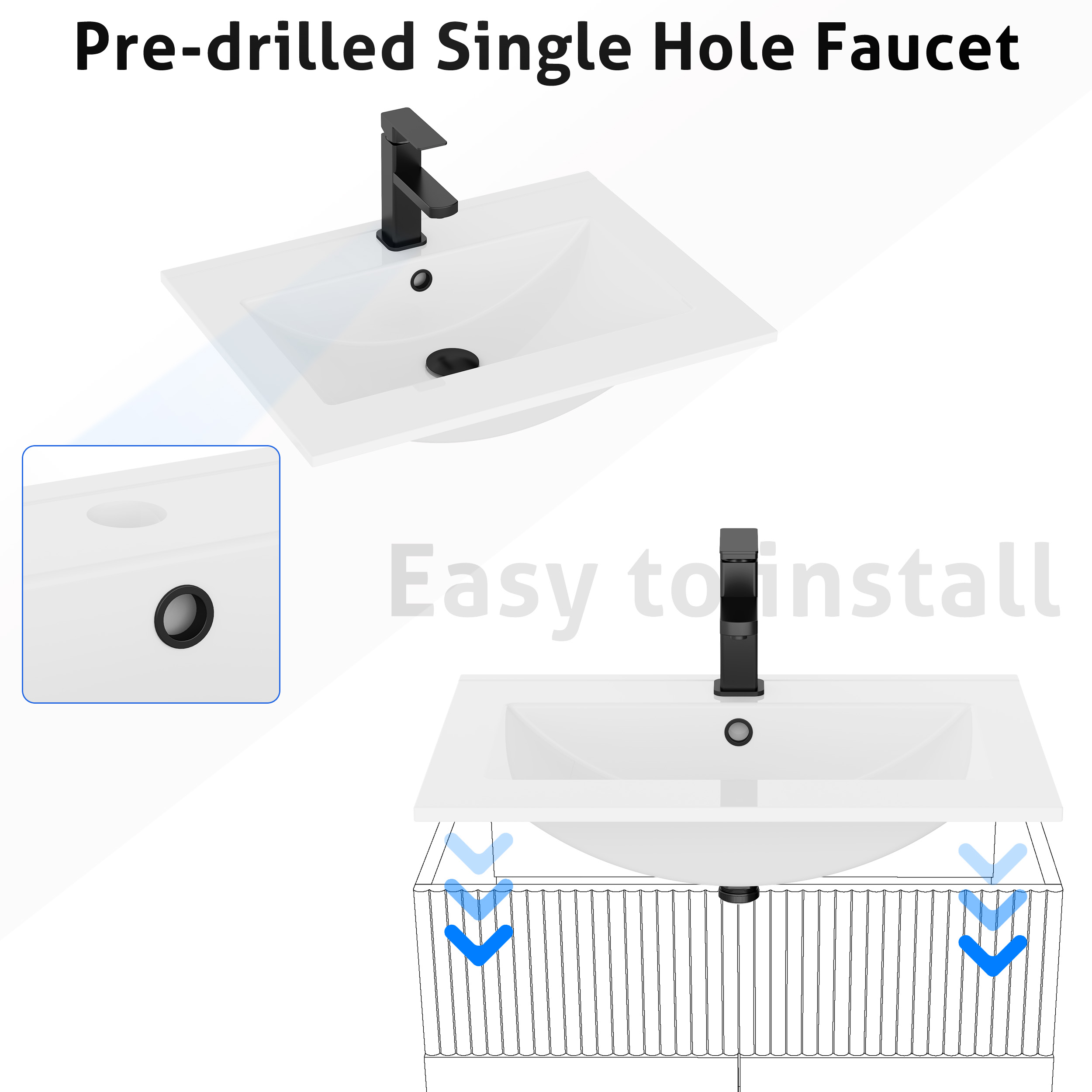 24" Ceramic Intergrated Sink Top, Zinc Alloy Faucet