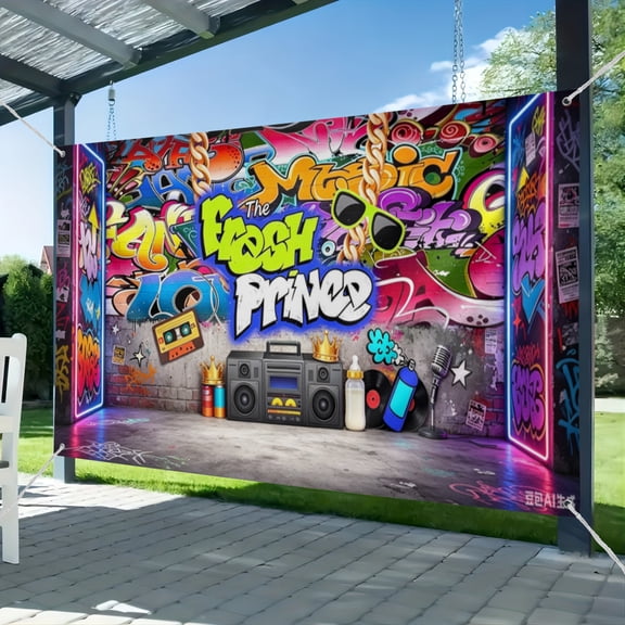 The Fresh Prince Baby Shower Party Decorations Banner Photo Studio Background Graffiti Brick Wall Hip Hop Vintage Disco Neon Boy Birthday Backdrops Props for Photography 51*59IN