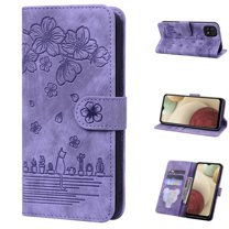 TECH CIRCLE Wallet Case for Samsung Galaxy A22 5G,Shockproof Slim Fit Embossed Leather Flip Kickstand Magnetic Closure Folio Card Slots Purse Phone Cover,Purple