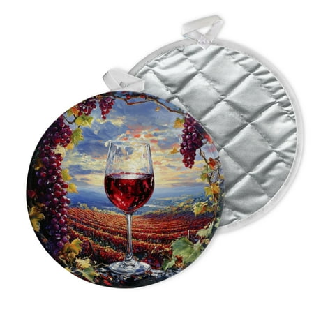 

2 PCS Pot Holders for Kitchen Potholders Sets with Hook for Oven Cooking Baking Vinous Style Of Red Wine Glass And Grape Field