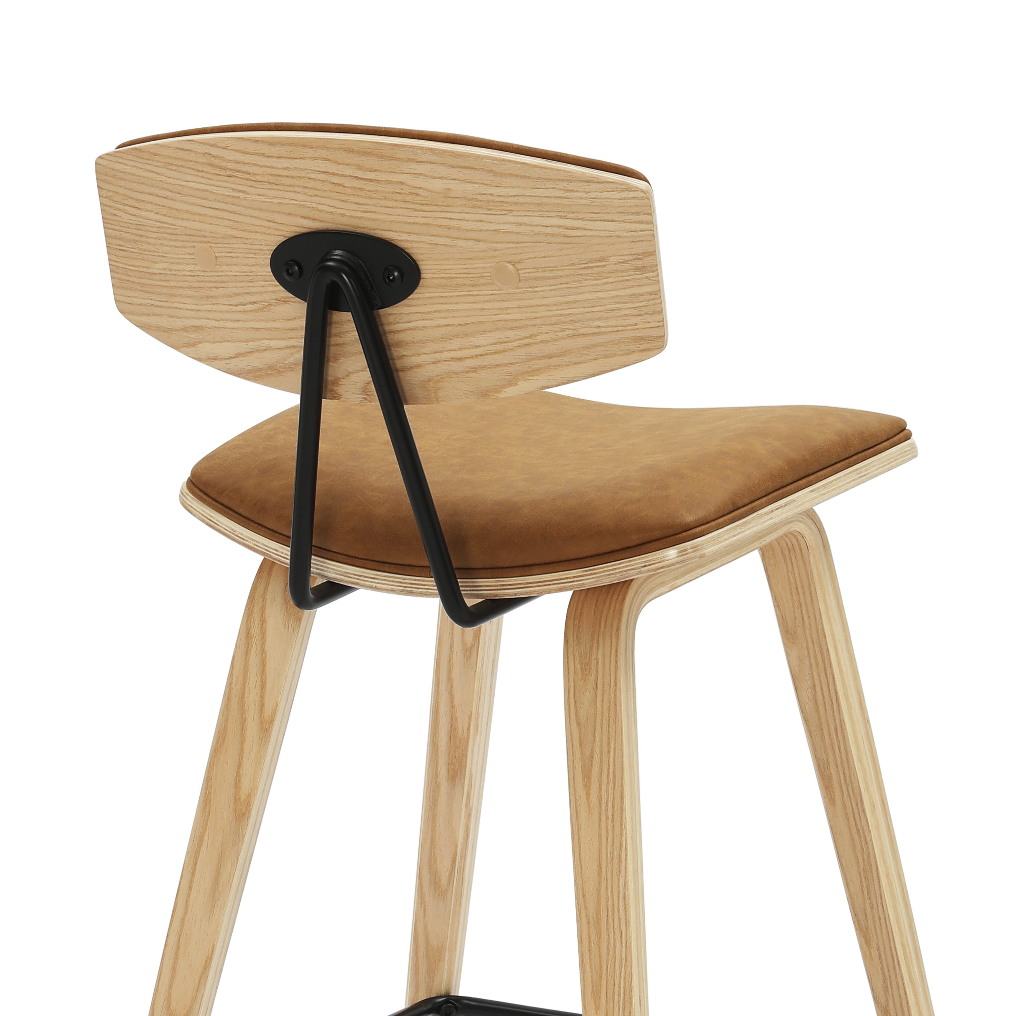 Fox 36 in. H Counter Height Camel Curved Back Wood Bar Stool with Faux Leather Seat