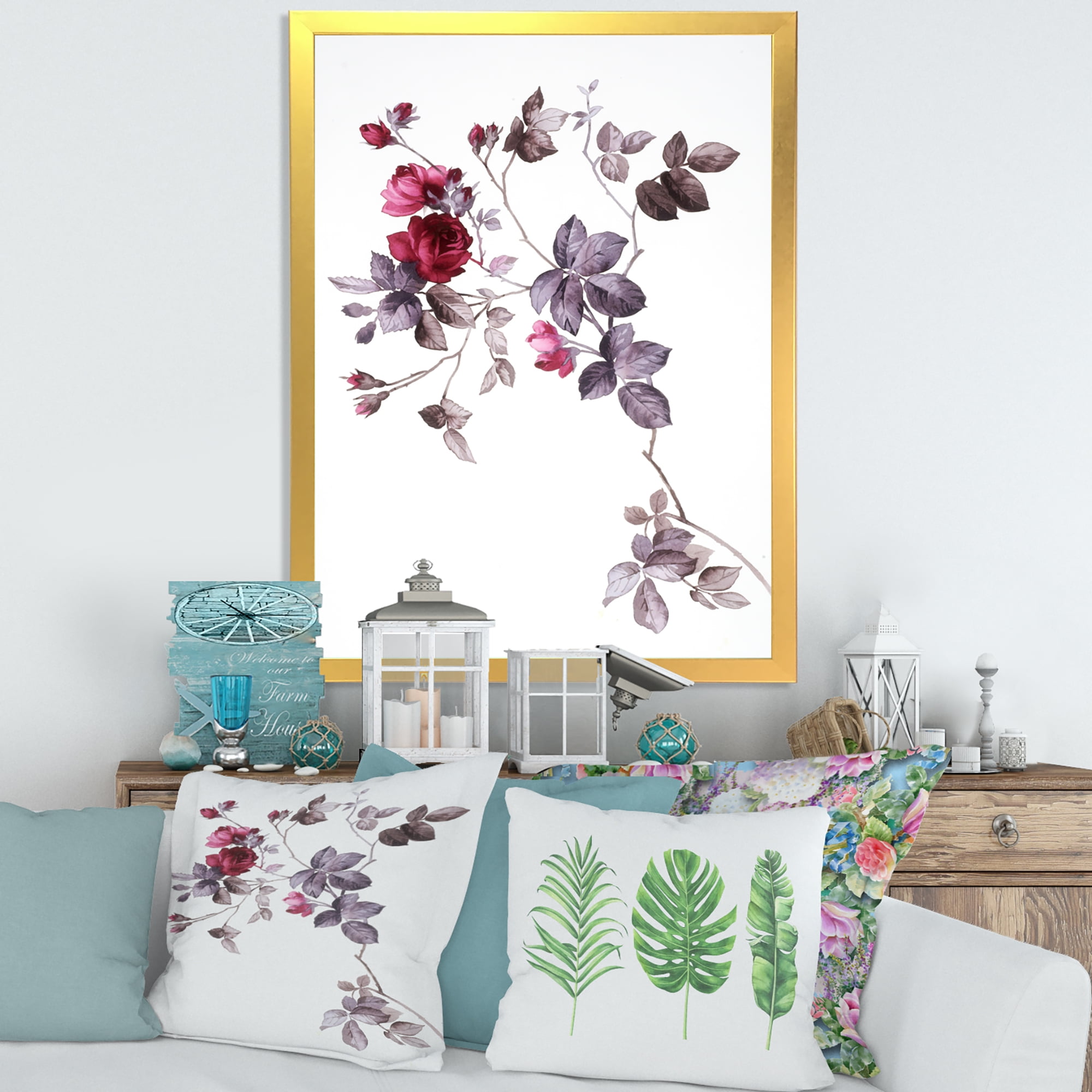 Designart 'Purple Wildflowers On White II' Traditional Framed Art Print