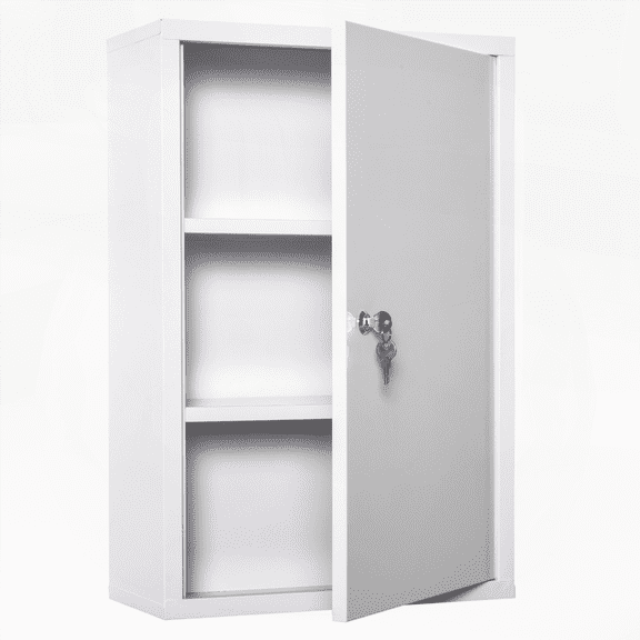 Kleankin Steel Lockable Wall Mount Medicine Cabinet - 3-Tier White Storage for Bathroom & Kitchen