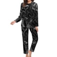 thumbnail image 3 of Black Tie Dye Pajamas Liquid Print 2 Pieces Room Pajama Sets Lady Long Sleeve Romantic Oversized Nightwear, 3 of 7