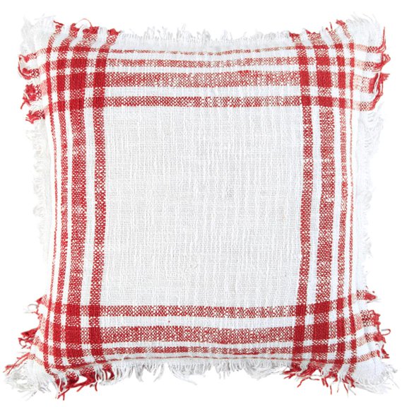 Rizzy Home Plaid 18" x 18" Poly Filled Pillow with Woven Cotton Cover-White/Red