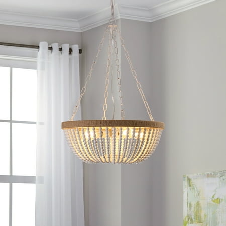 

Bohemian style wood beaded chandelier oak white
