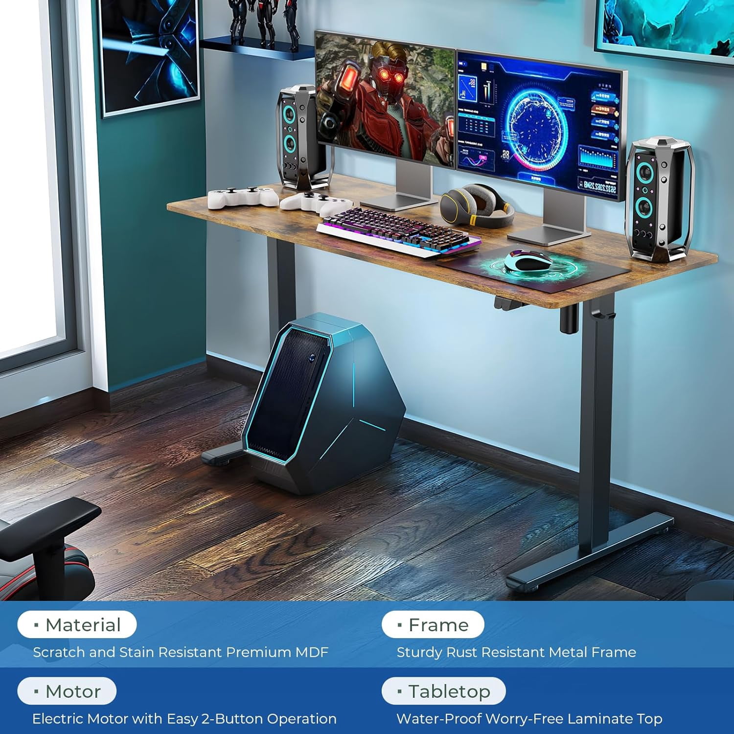 Height Adjustable 40" Electric Standing Desk - Upgraded Ultra Durable Home Office Large Rectangular Computer Table or Laptop Sit Stand Workstation - 40 x 24 Inch