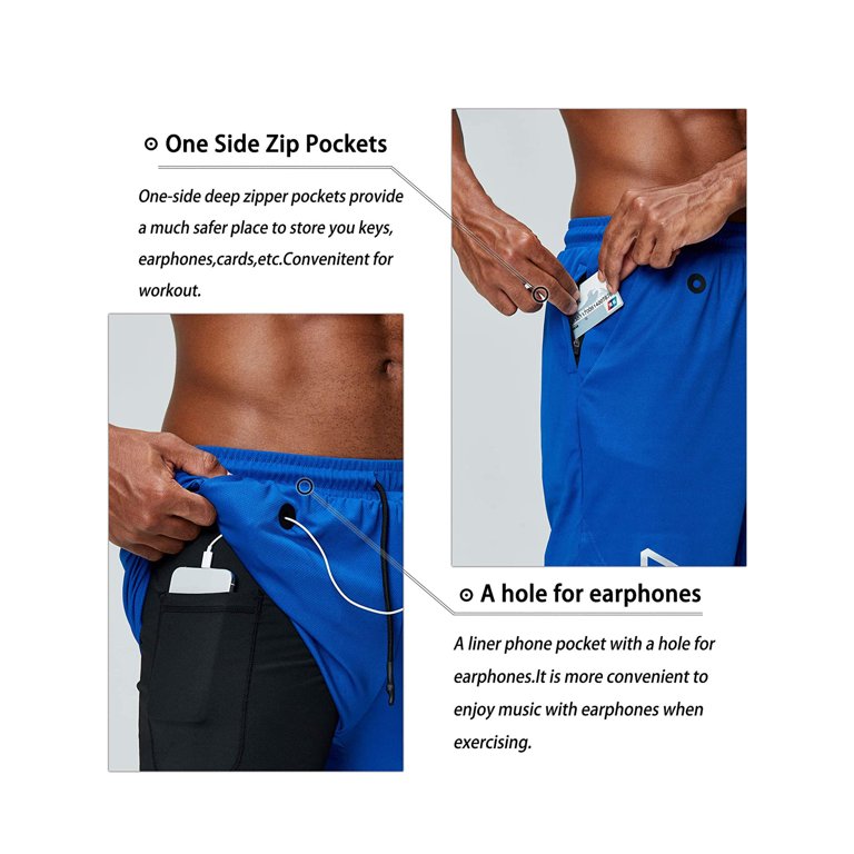 Aunavey Men's 2 in 1 Running Shorts Gym Workout Quick Dry Mens Shorts with  Phone Pocket