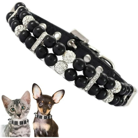 Shukong Pearl Collar for Dogs  Fancy Crystal Bling Pearl Collar Rhinestone Luxury Beaded Puppy Necklace Diamond Girl Kitten Jewelry for XS Small Medium Female Pet Dogs (Pink  S(Neck for 8-9 ))