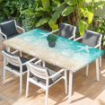 thumbnail image 2 of Teal Beige Ombre Coastal Table Cloths for 5 Foot Rectangle Tables, Nautical Beach Starfish Coral Summer Patio Waterproof Elastic Fitted Tablecloths, Washable Rectangular Table Cover for Camping, 2 of 8