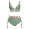 thumbnail image 3 of MKLEKYY Swimsuits Women High Waisted Bikini Sets Swimsuits Color Block Two Piece Drawstring Bathing Suit, 3 of 4