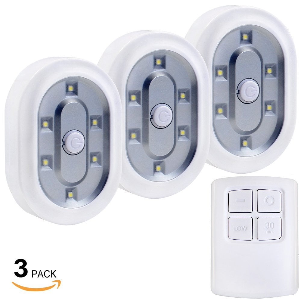 Set Of 3 Led Battery Operated Under Cabinet Lighting Kit 1 5w Set Of 3 Led Battery Operated Under Cabinet Lighting Kit 1 5w Daylight Tap Lights Wireless Remote Control Puck W Magnetic For