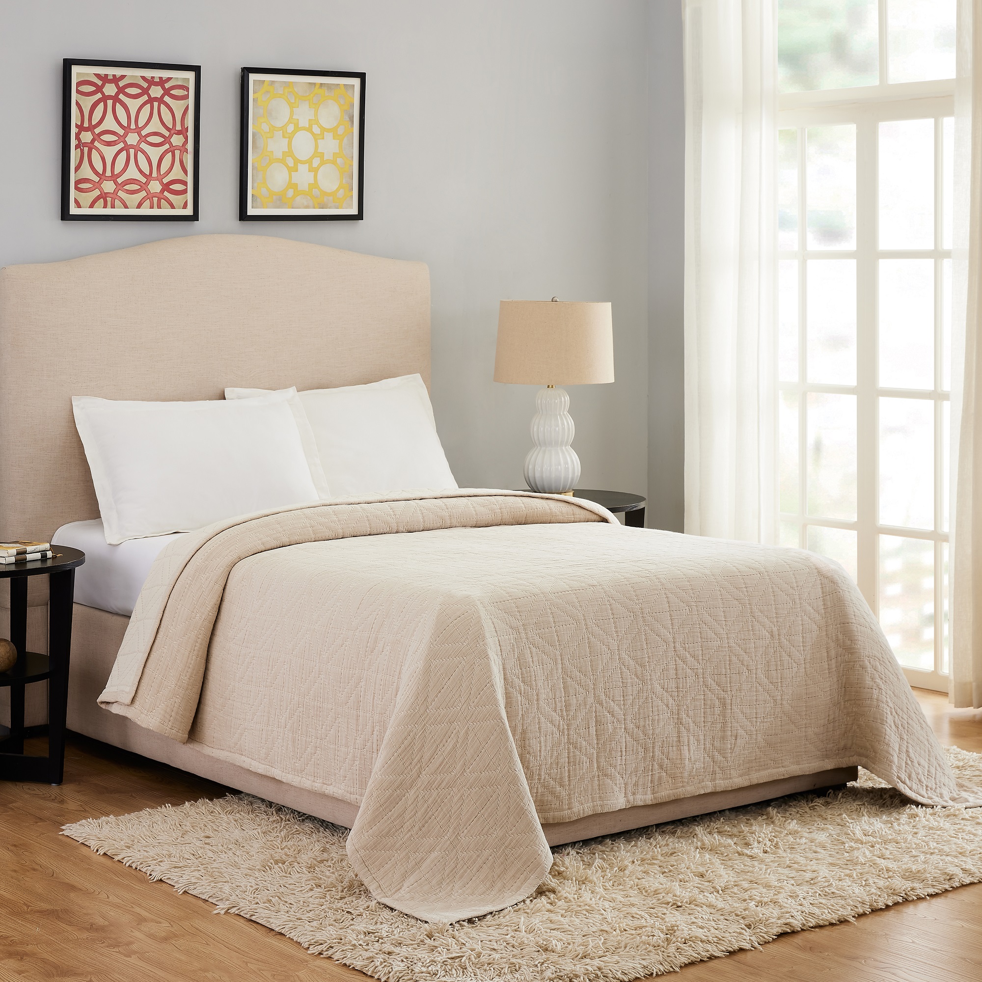 Laurel & Mayfair Maren Geometric Beige Cotton Reversible Bed Blanket, King