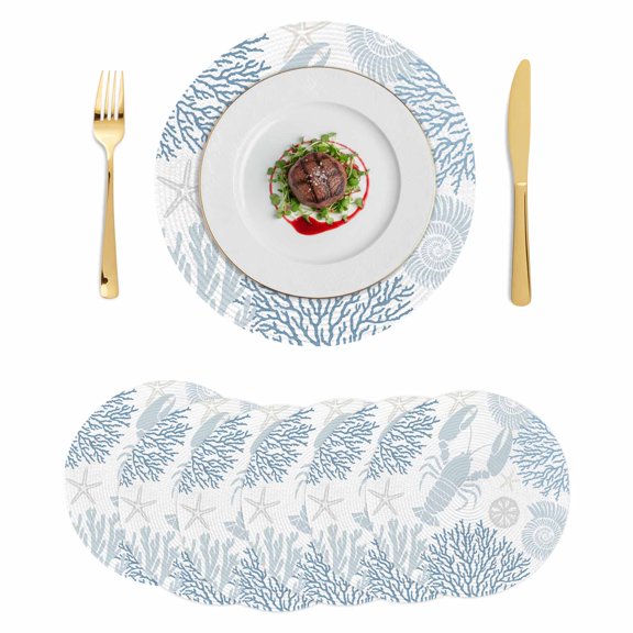Round Placemats Ocean Lobster 15 inch Set of 6 Table Mats for Dining Table Summer Blue Coral Starfish Heat Resistant Non-Slip Kitchen & Home Decorative Place Mat Set