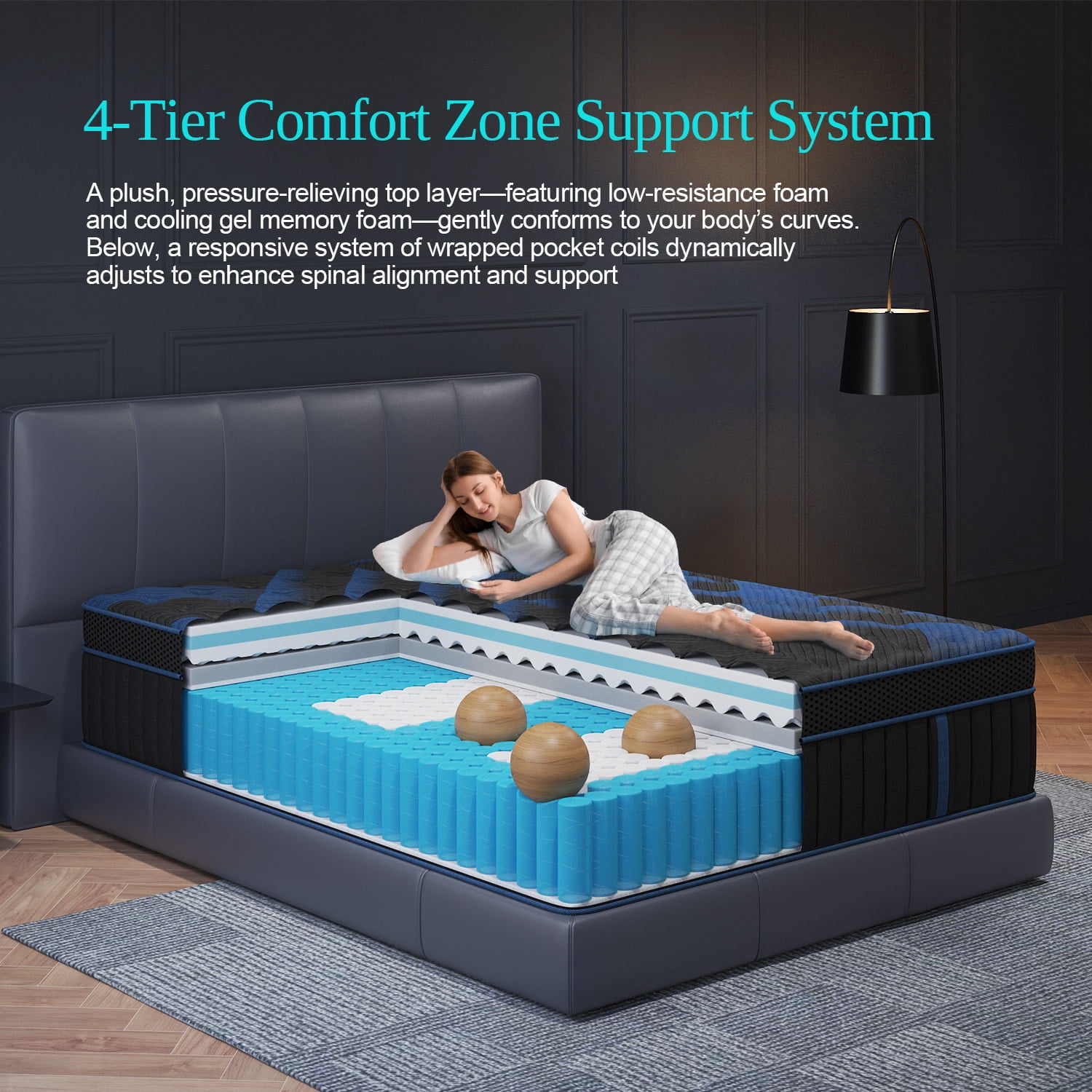 COLETEX Twin Size Mattress 14inch Hybrid Mattress in a Box Medium Firm with Gel Memory Foam Pocket Spring for Pressure Relief,Adult,Black
